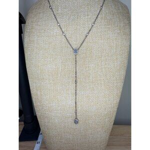 Kendra Scott Silver Lariat Necklace With Druzy & Crystal Accents Adjustable